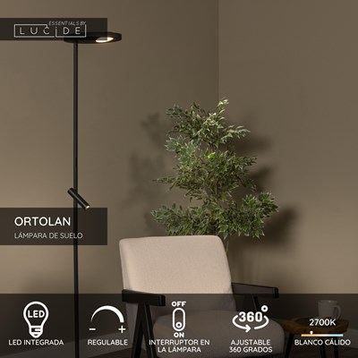 Lucide ORTOLAN - Lámpara de suelo - LED Regul. - CCT - 2700K/4000K - Negro | Essential